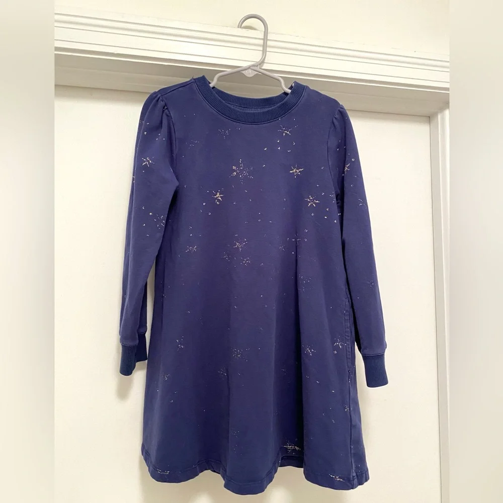 Hanna Andersson Long Sleeve Holiday Skater Dress Size 6-7 120 cm Foil Star Print
